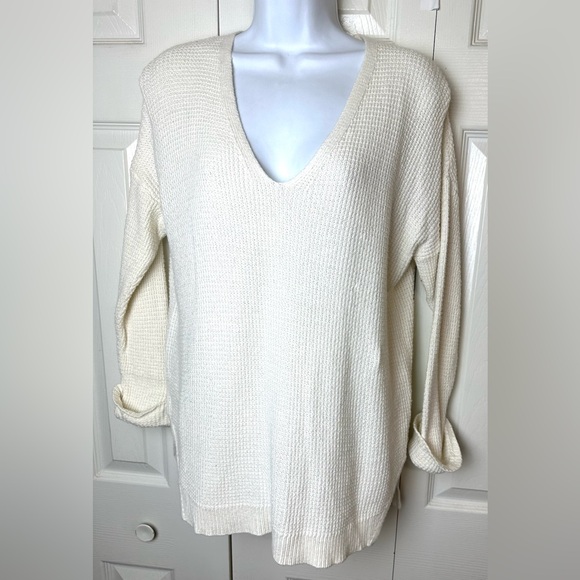 MADEWELL Oceanside Sweater Ivory Cream Pullover Knit VNeck J.Crew Casual Work - Picture 3 of 9